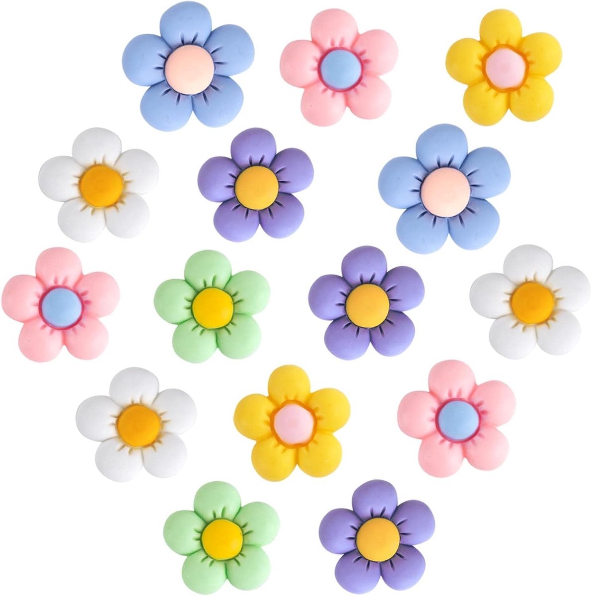 Kleurrijke Decoratieve Knopen voor DIY Projecten, Bloemvormige Hars Accessoires voor Sandalen en Slippers, 15 Stuks, 2 cm en 2.5 cm, Creatieve Schoen Decoratie