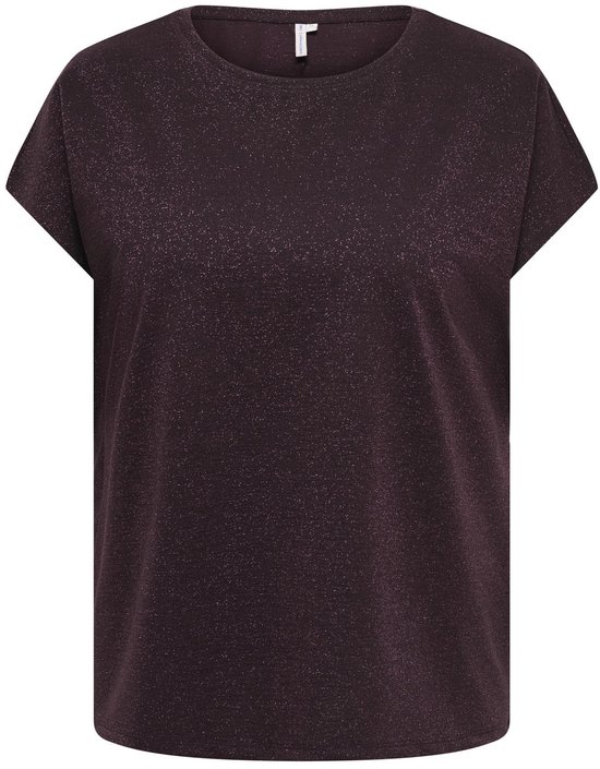 Donkerpaarse glitter top met korte mouwen en ronde hals.