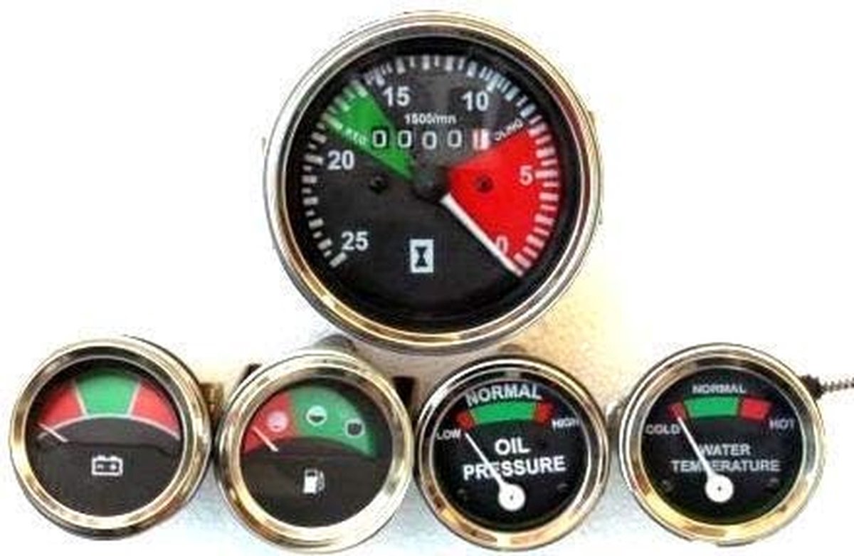 Instrumenten Set - Dashboard Meters - Voertuig Controle - Compleet Vijfdelig - 52mm Diameter - Zilver