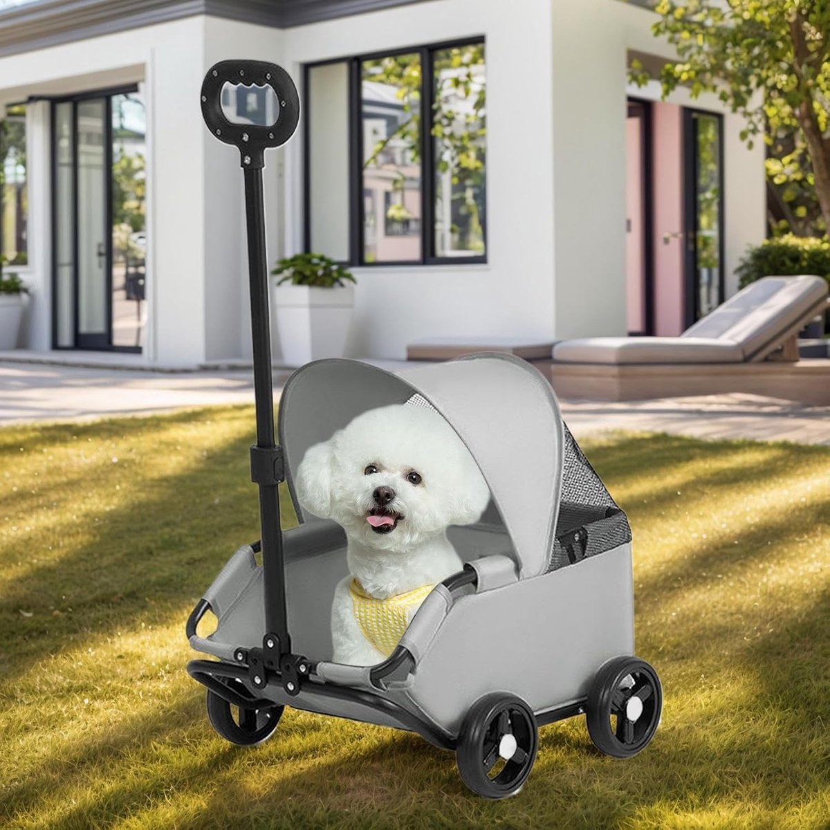Wandelwagen voor huisdieren - Dierenbuggy - Buitenwandelen met huisdier - Compact opvouwbaar - Tot 7 kg - Grijs