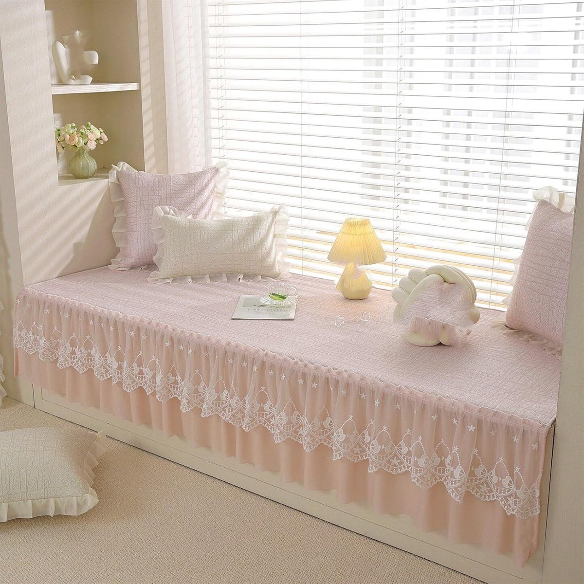 Erkerbank Kussen - Zitkussen Bank - Comfortabel Ontspannen - Elegant Kant Detail - 58x180c