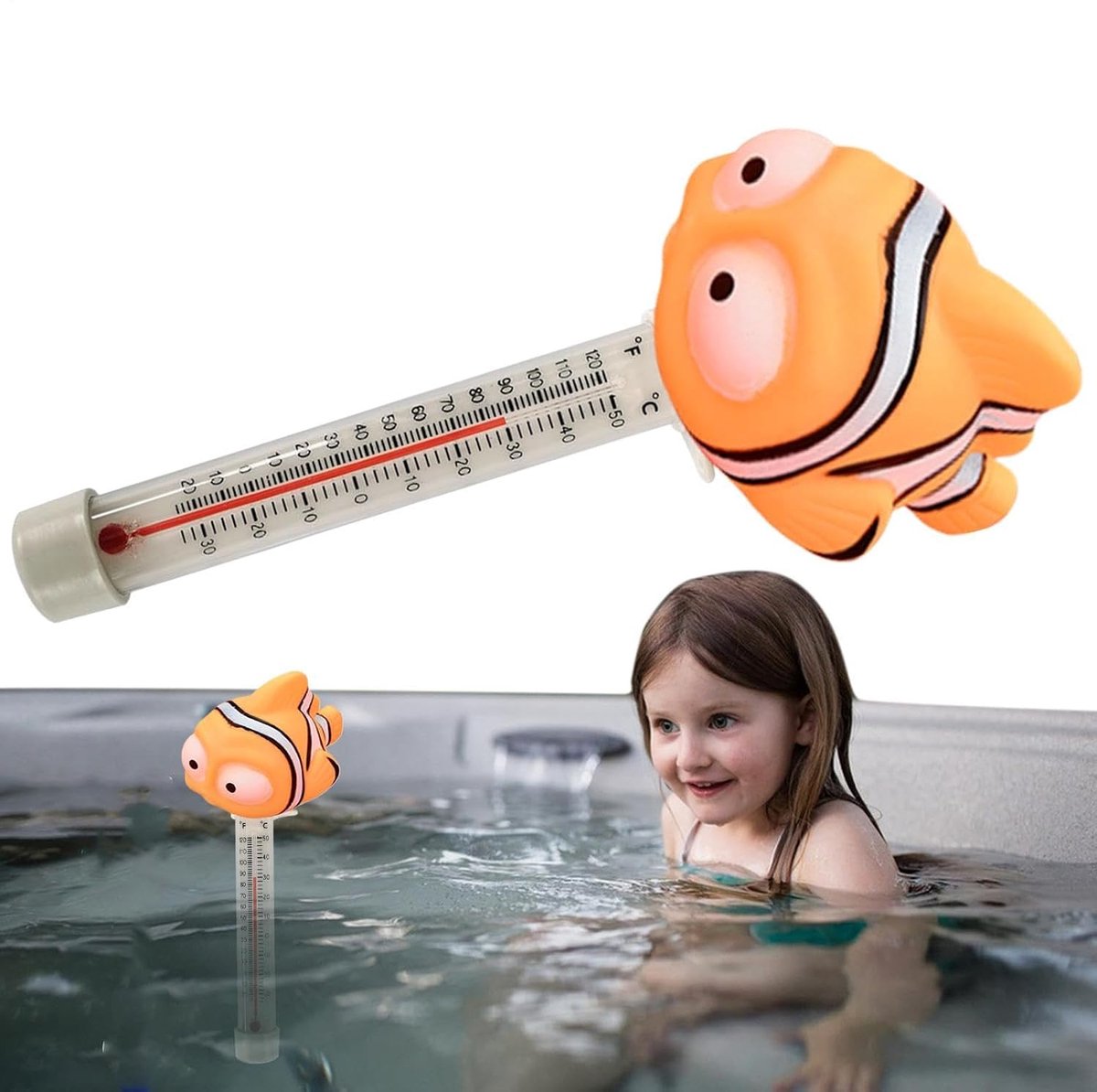 Zwembad Thermometer - Bad Temperatuurmeter - Water Temperatuur Meten - Drijvend Dierenfiguur - 24 cm - Clownvis