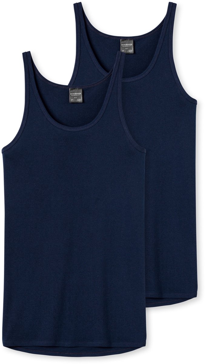 Schiesser 2-pack Classics heren hemden - Mannen singlet - onderhemd - 100% katoen - Donkerblauw / S