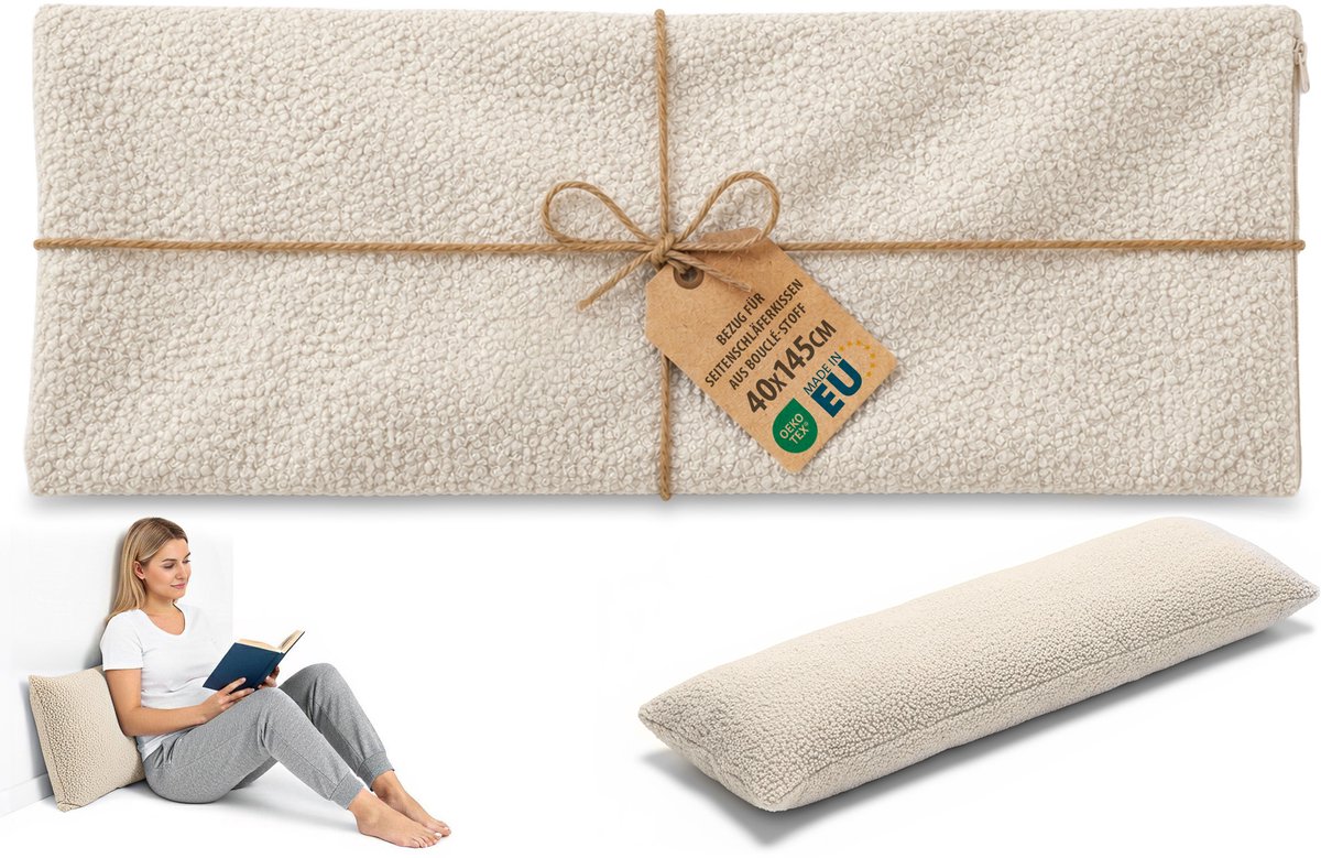 Hoes voor Zwangerschapskussen 145cm Lang Kussen Voor Zijslapers Lichaamskussen Ideaal Voor Slaap Ondersteuning En Borstvoeding Perfect Voor Zwangere Vrouwen Oeko-Tex Boucle