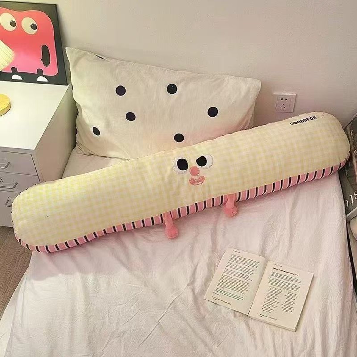 Casalora Lang Kussen 120 cm – Gestreept Lichaamskussen voor Zijslapers – Dopamine Stijl – Rugkussen voor Bed & Bank – Knuffelkussen met Katoenen Hoes & PP Vulling – Geel