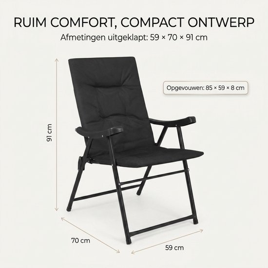 Opvouwbare Campingstoel - Klapstoel Camping met Hoge Rugleuning - Kampeerstoel met Armleuningen - Belastbaar tot 120 kg — afbeelding 3