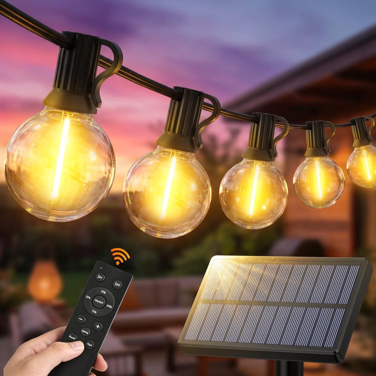 Tuinverlichting buiten lichtsnoern - Warm wit - 15 meter - Solar LED lichtketting met afstandsbediening - Voor tuin en terras