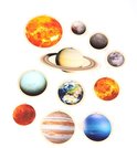Zon, Aarde, Saturnus met ringen, Jupiter en andere planeten van het zonnestelsel