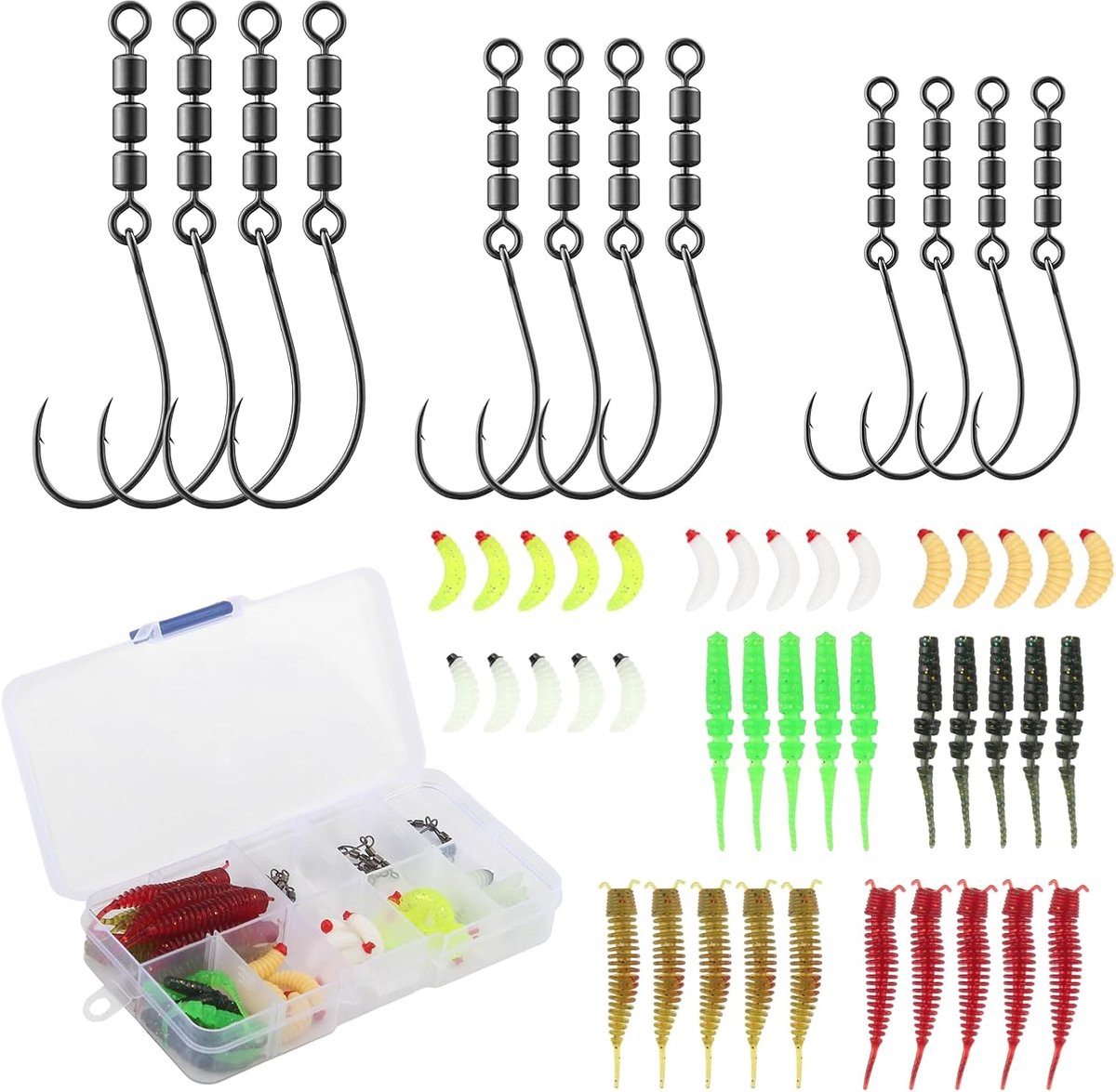 12 vishaken met wolfraamparels en 40 visaas - accessoires voor zoetwater - zee - visbaan - zout water
