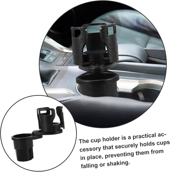 2-in-1 Bekerhouder voor in de Auto - Bekerhouder Auto - Fleshouder Auto - Auto Drankhouder - Universele - met telefoonhouder - koolstofzwart - 18.5×8 cm — afbeelding 3