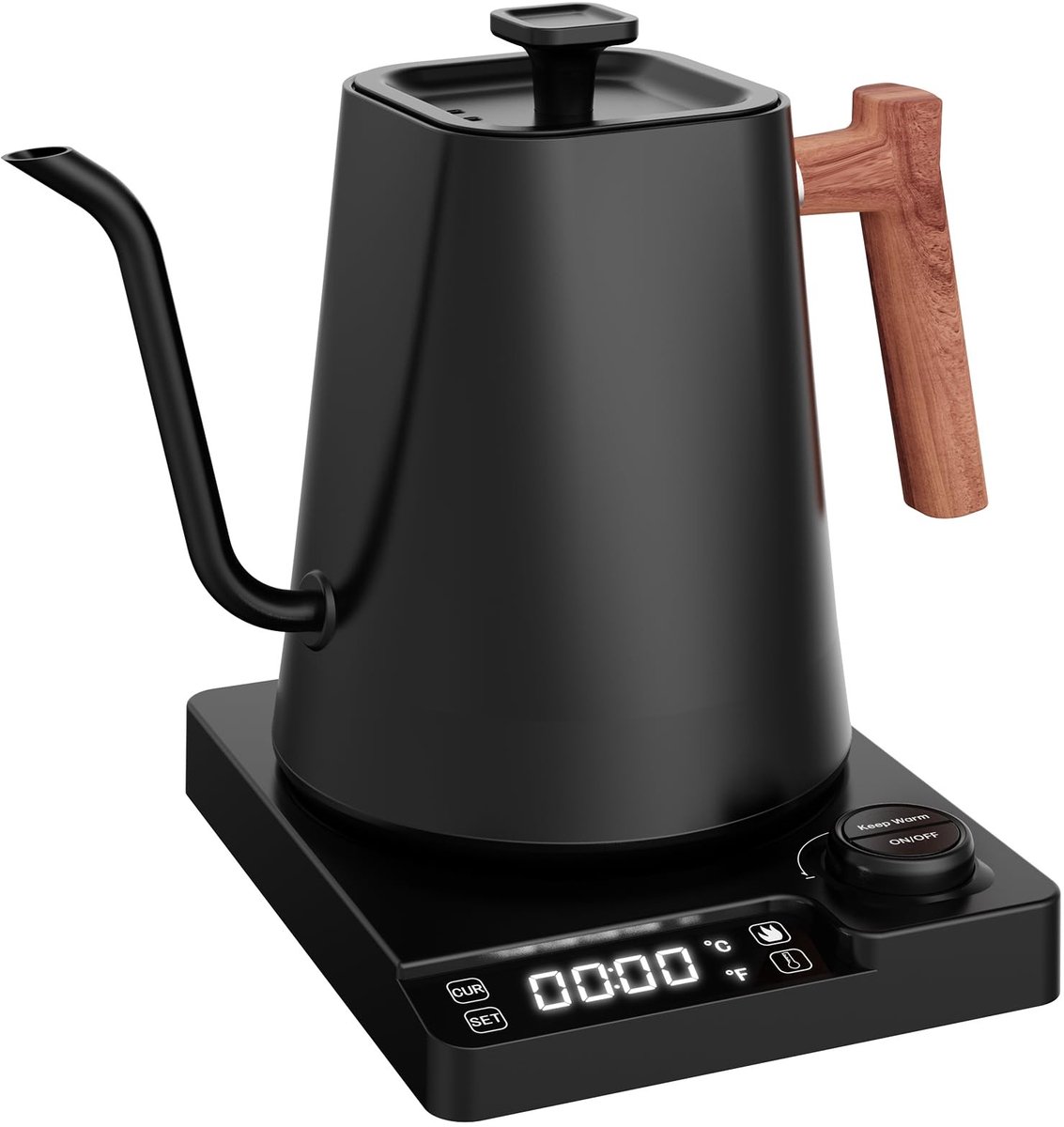 Elzusha Zwarte Zwanenhals Waterkoker 1L Temperatuurregeling & Warmhoudfunctie
