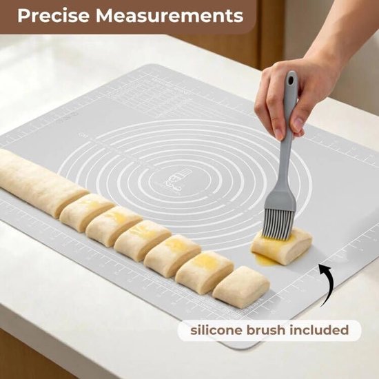 Antislip siliconen bakmat 50 × 40 cm + antiaanbaklaag deegroller - roestvrijstaal - fondantglazuur - pizza - pasta - koekjes van Merkloos — afbeelding 5