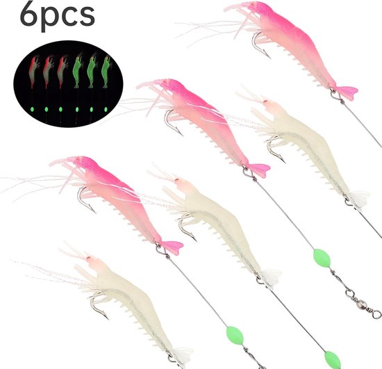 Luminous Soft Shrimp Lures voor Zoutwater Vissen, Kunstmatige Siliconen Aas met Haken voor Forel, Baars en Zalm — afbeelding 5