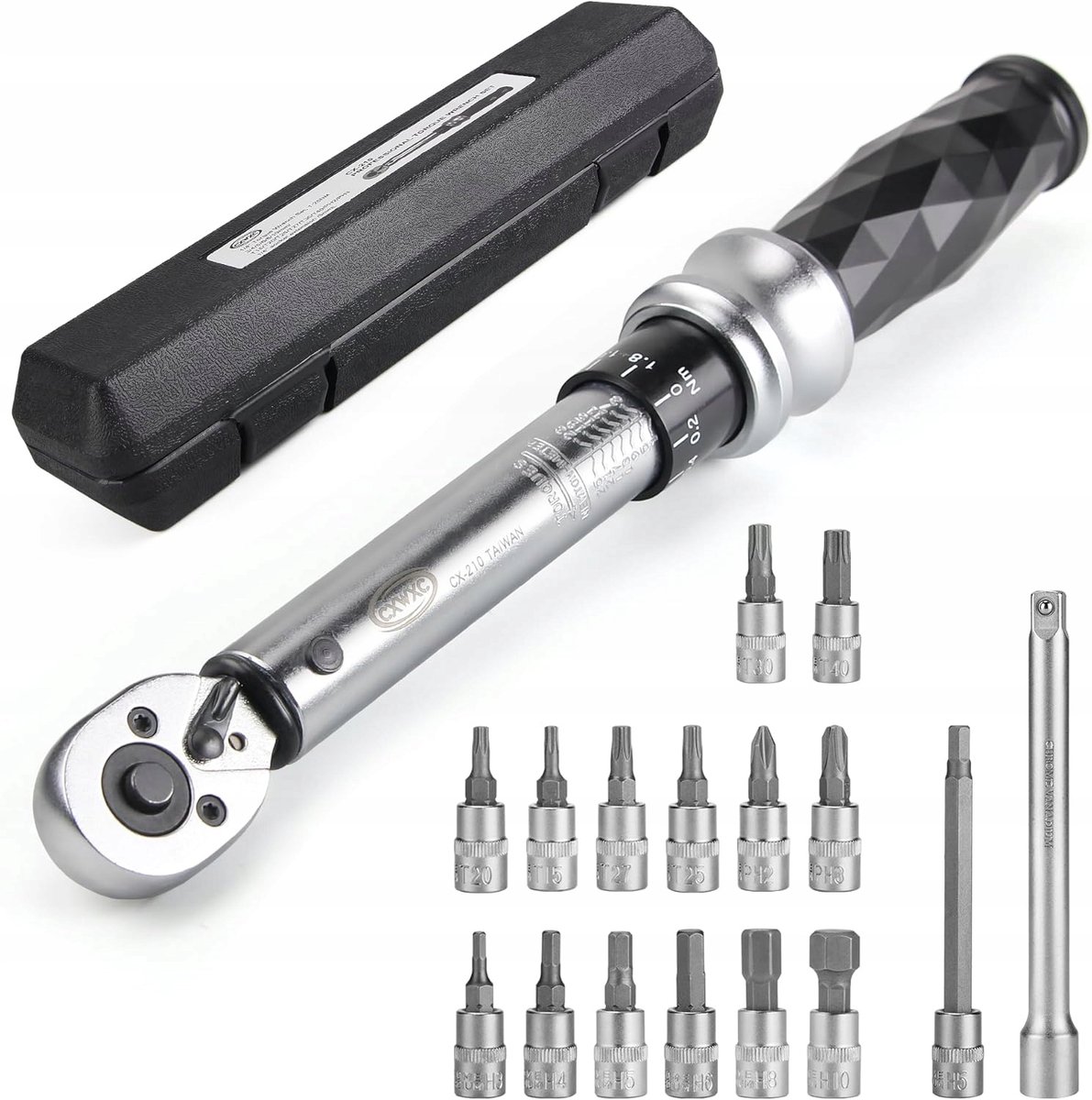 Merkloze momentsleutel fiets 1/4" 1-25 Nm met doppen