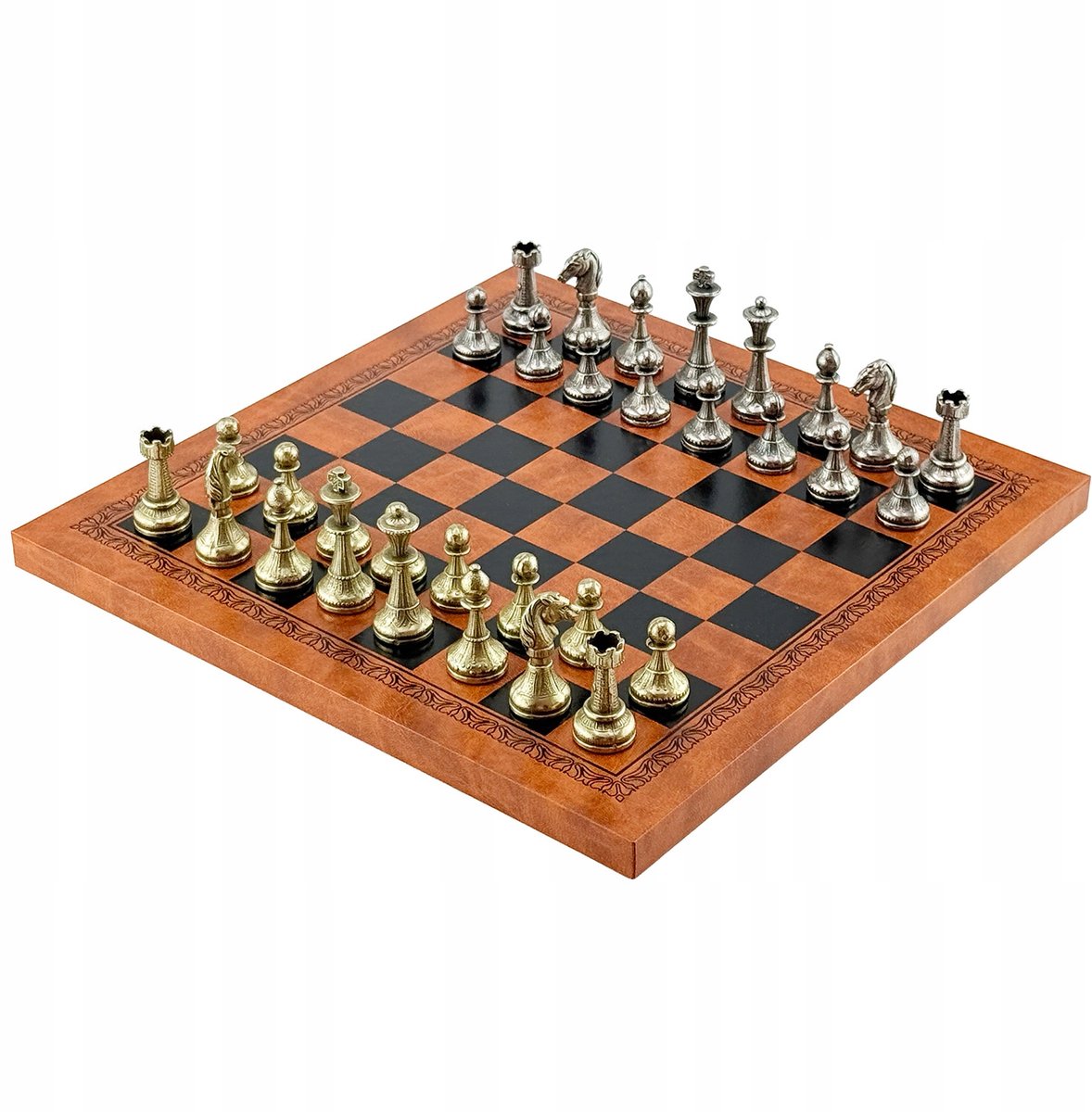 Luxe Metalen Schakenset met Leren Bord - Merkloos