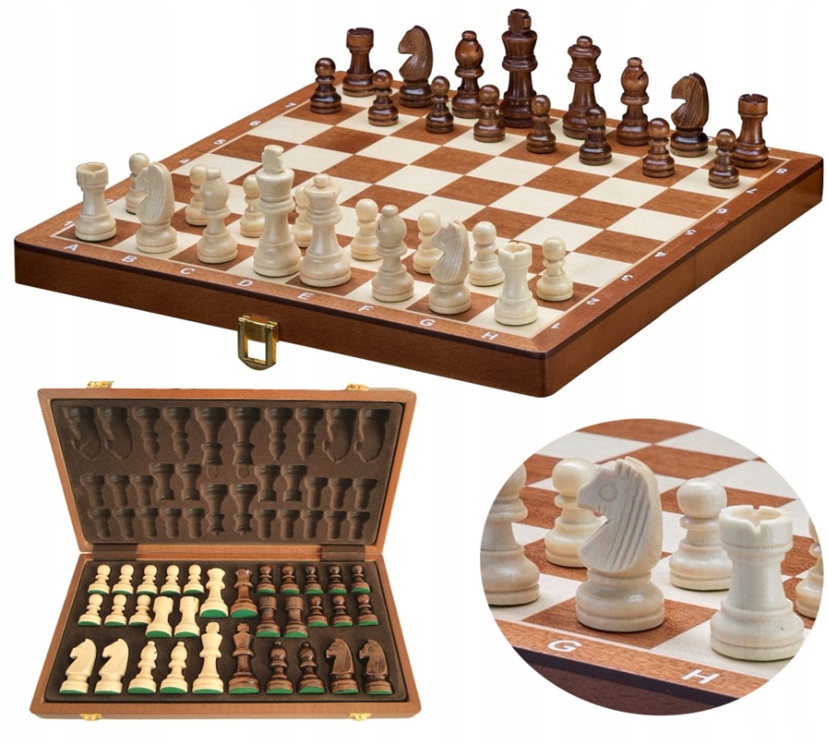 Grote Houten Schaken XXL Set 38x38cm - Elegant cadeau