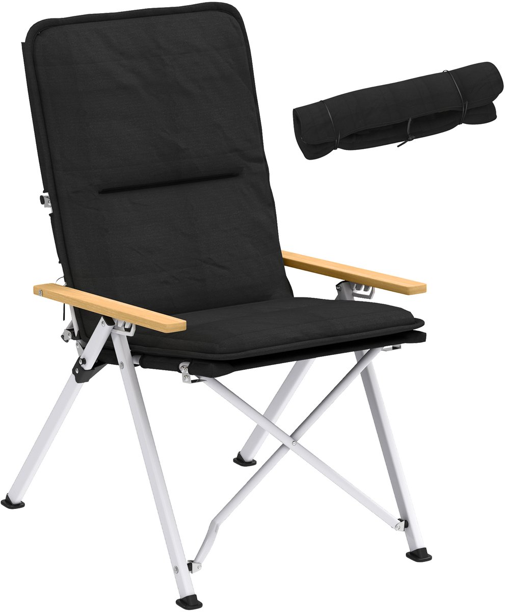 Opvouwbare kampeer- en visstoel – met afneembaar zitkussen en draagtas – 59 x 67 x 96 cm – zwart