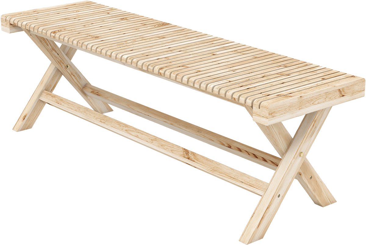 Tuinbank 140 x 40 x 43 cm massief hout, tuin bank, bank, buitenbank, tuin banken, banken, buitenbanken, tuinmeubel, tuinmeubels, tuinmeubelen, Zitting met latten en houtnerf-afwerking, Natuurlijk hout