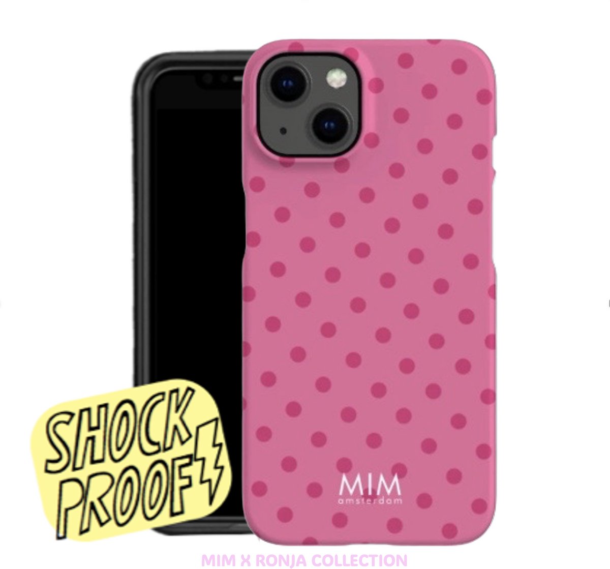 MIM Amsterdam - Hot Gossip - Geschikt voor iPhone 13 Pro - Telefoonhoesje - Shockproof Case - Roze stippen Hoesje - Beschermhoes - Trendy Phone Case