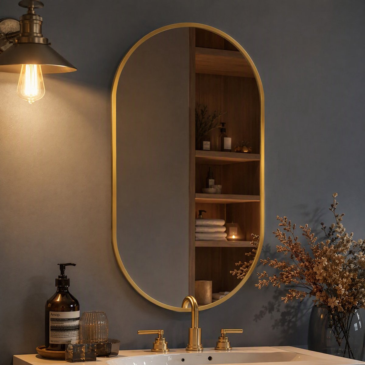 Boogvormige Wandspiegel 61x91 cm Goud met Aluminium Frame en Vervormingsvrij Veiligheidsglas – Spiegel voor Badkamer, Slaapkamer en Hal