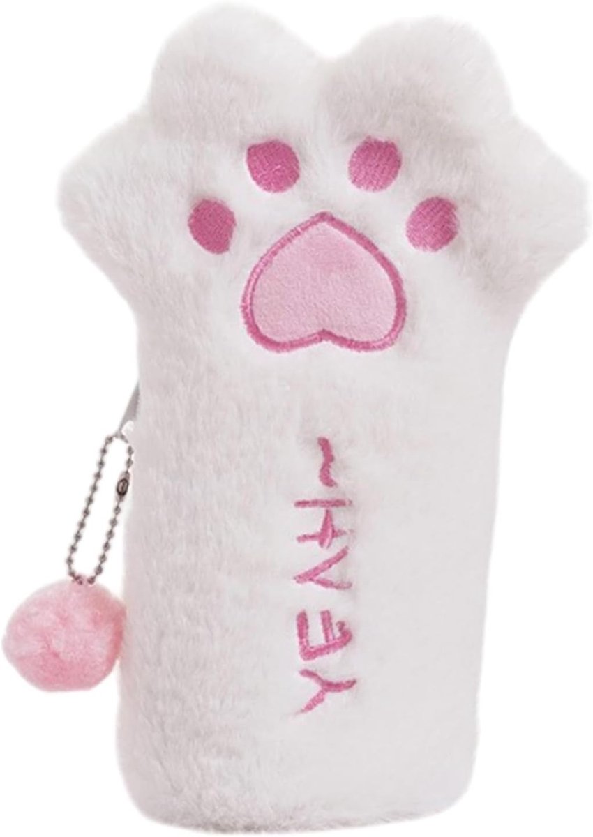 Pluche etui - Pennendoosje Make-up tasje - Schoolspullen organiseren - Schattig kattenpoot design - 20 x 10 x 6 cm