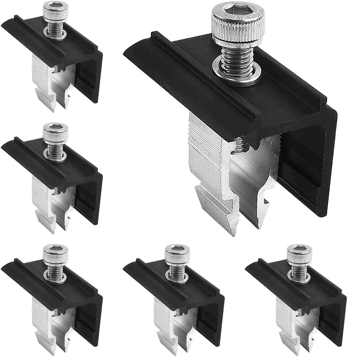 Omgoods - Set van 6 Zwarte Middenklemmen voor Zonnepaneelbevestiging