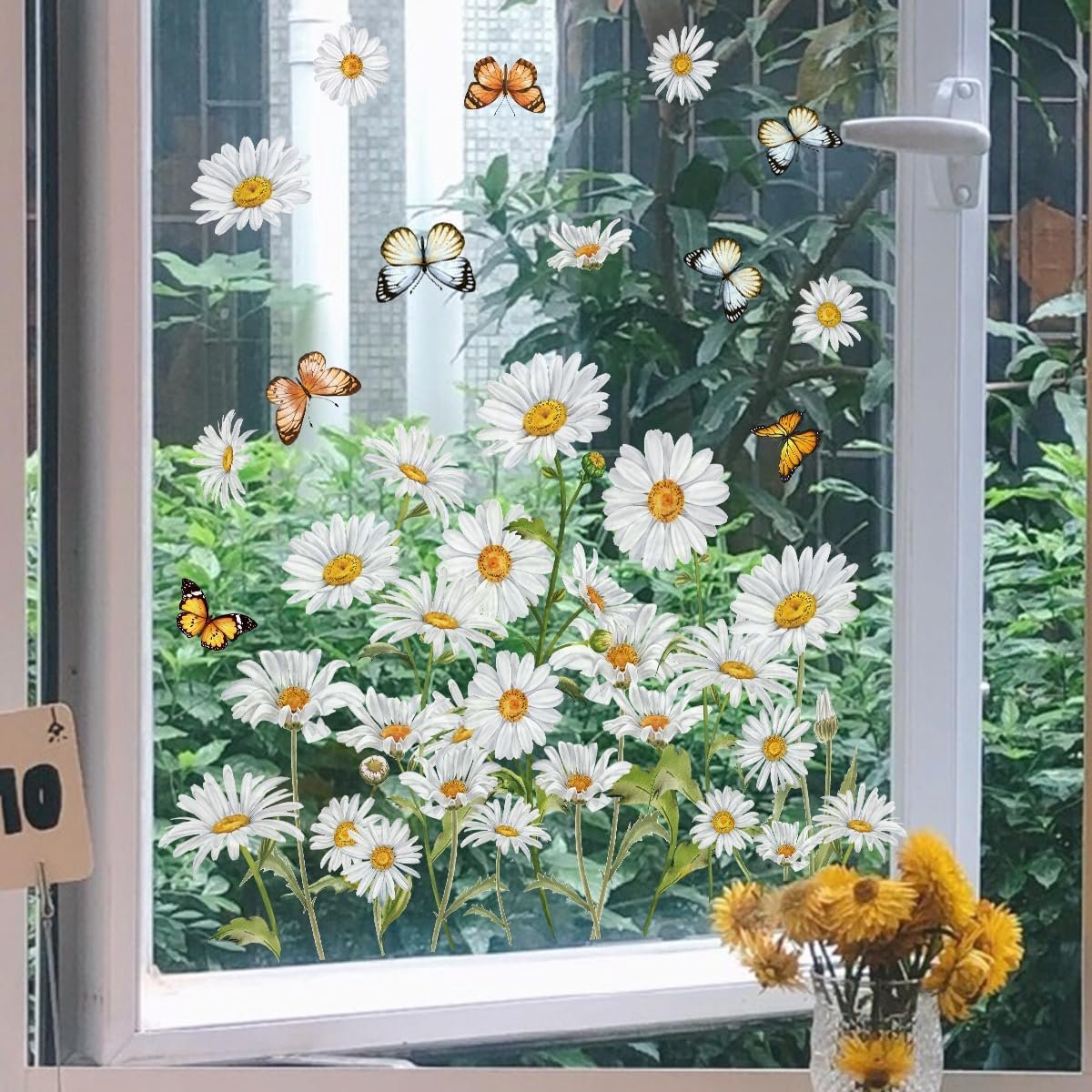 Raamstickers - bloemen - margriet - wit - decoratief (47 x 40 cm) - raamafbeeldingen voor ramen - bloemen - keuken - slaapkamer - badkamer - raamfolie - lente - (zonder lijm)