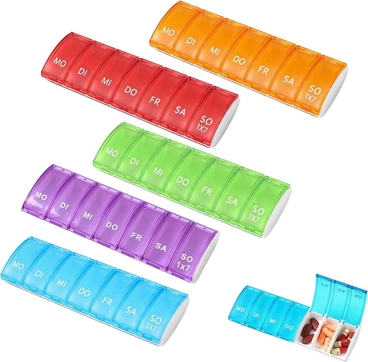 Tablettenbox voor 7 dagen - Kleine pillendoos met 5 compartimenten, ideaal voor medicatie onderweg, gebruiksvriendelijk en praktisch