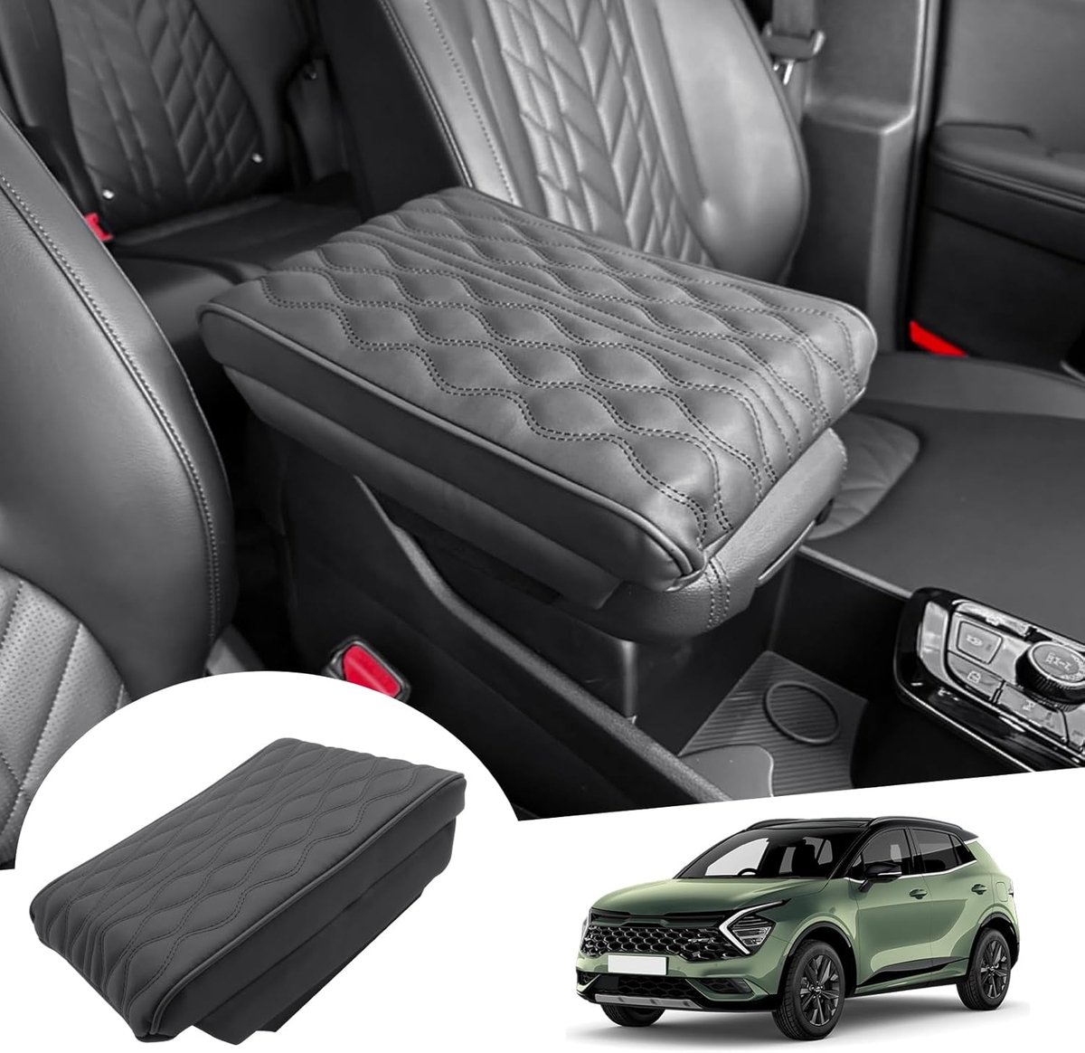 Compatibel met Kia Sportage NQ5 2022-2024 2025 (automatische transmissie) middenconsole armsteun afdekking, middenconsole armsteun kussen bescherming PU leer, 5CM verhoogd verdikt vermoeidheid