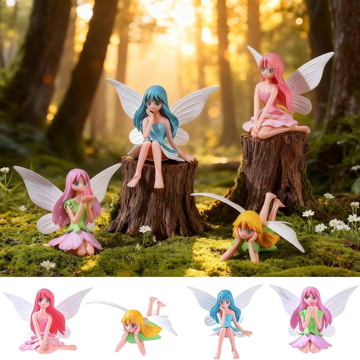 4 stuks elfenfiguren, tuindecoratie, feeën, verjaardag, taartdecoratie, miniatuur, feeëntuin, accessoires, mini-feeëntaartdecoratie voor tuin, taartdecoratie, feeënhuis, cadeau, kleine
