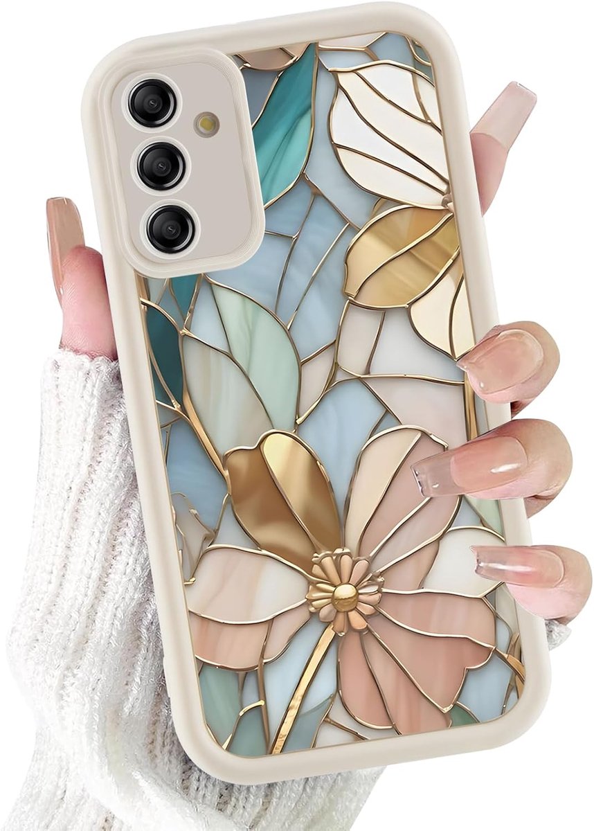 Beschermhoesje voor Samsung Galaxy A17 4G/5G, esthetisch patroon, modieus, beige, siliconen beschermhoes met bloemenpatroon, TPU voor dames, zacht, schokbestendig, beschermhoes voor Samsung