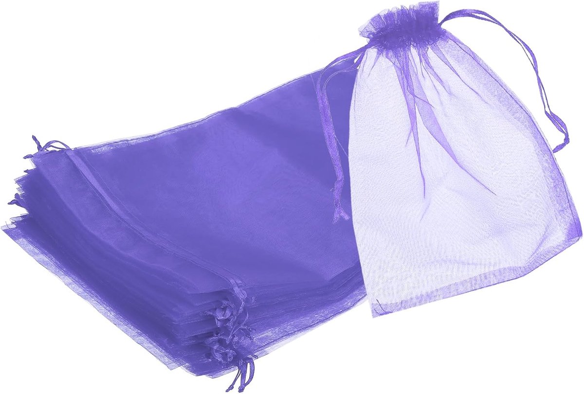 Organzazakjes, 25 stuks, 20 x 30 cm, transparante cadeauzakjes met trekkoord, organzazakjes voor cadeau, sieraden, bruiloft, feest, Kerstmis, snoep, paars