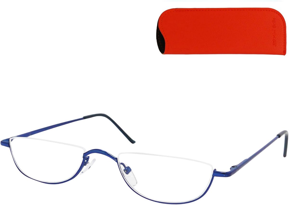 Metalen Leesbril – Halfrand RVS Frame met Flexscharnier + Etui