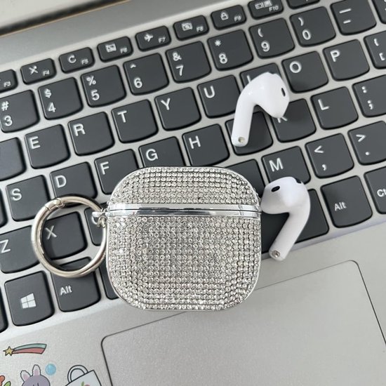 AirPods4 Diamond Case Strass Bling Glitter Crystal Glanzend Sparkle Leuke voor AirPods4 Cover voor Meisjes Vrouwen Luxe Huid (Zilver) — afbeelding 4