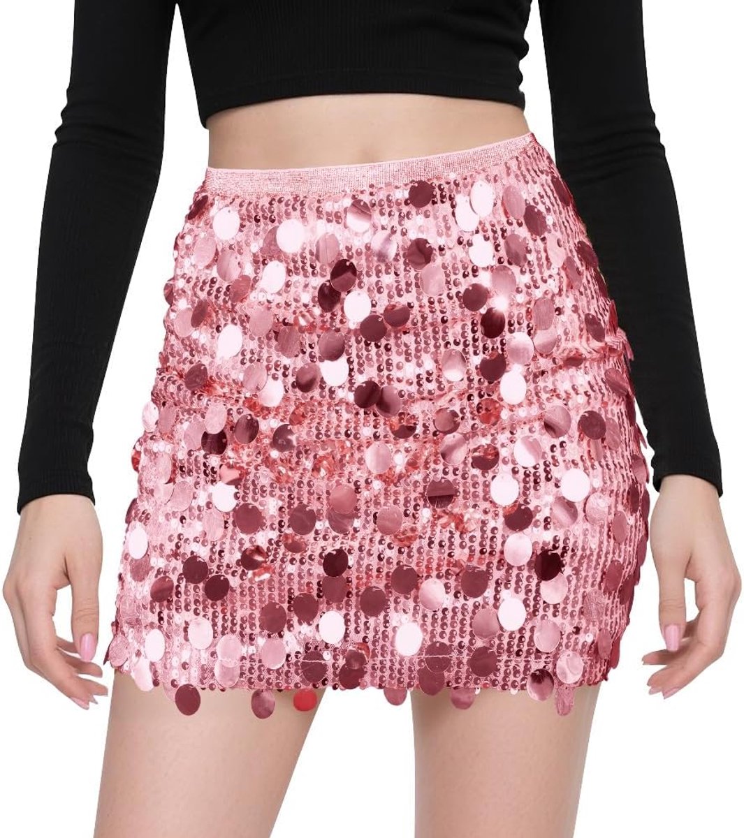 Paillettenrok voor dames, glitterrok, sexy taille-heuprok, paillettenminirok, elastisch, kokerrok, paillettenrok, feestrok, clubrok