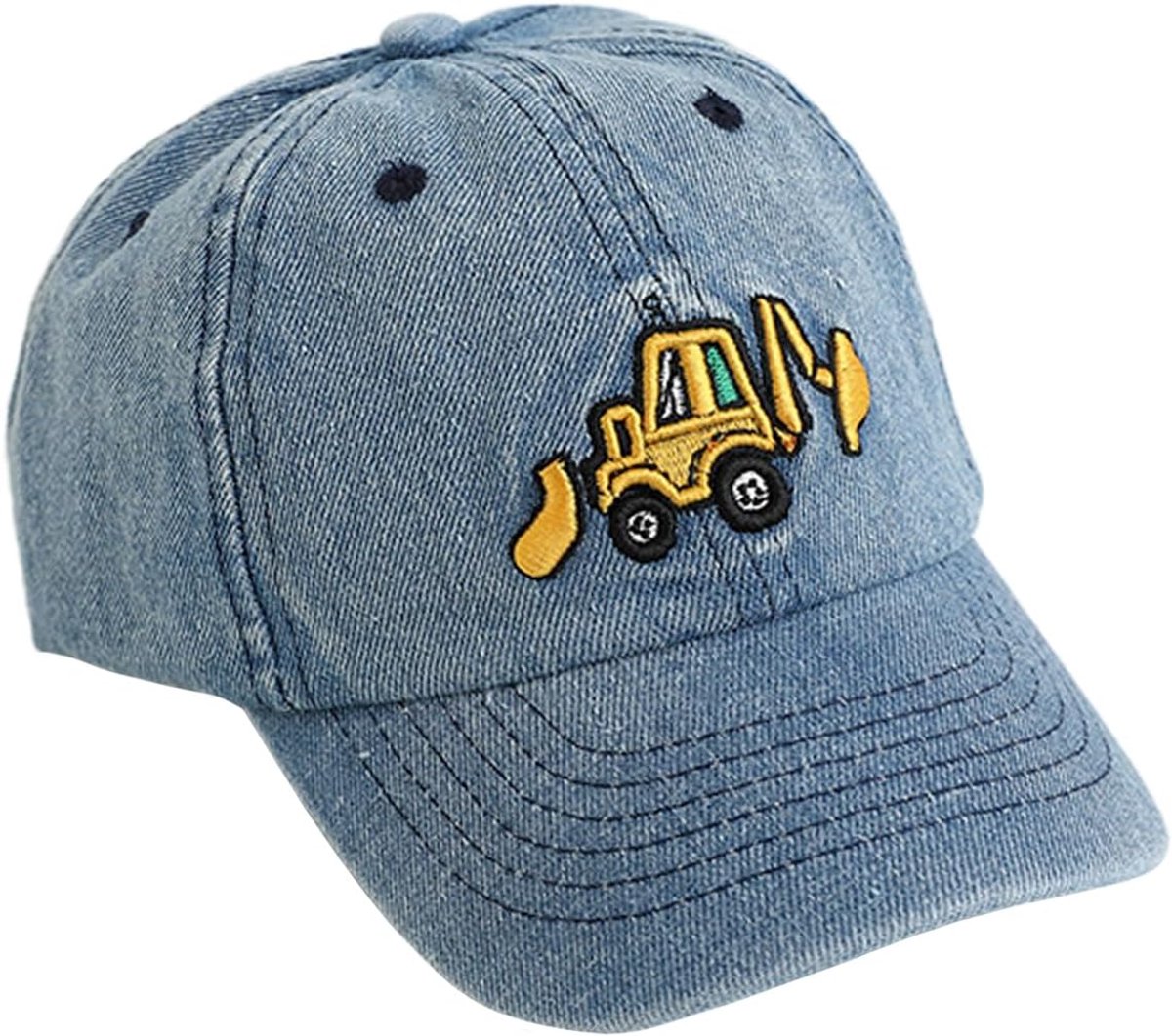 Honkbalpet voor kinderen, zonbescherming, zomer, strand, sportpet jongens, zonnehoed, trucker, vissershoed met schattig graafmachinepatroon voor 3-8 jaar oud