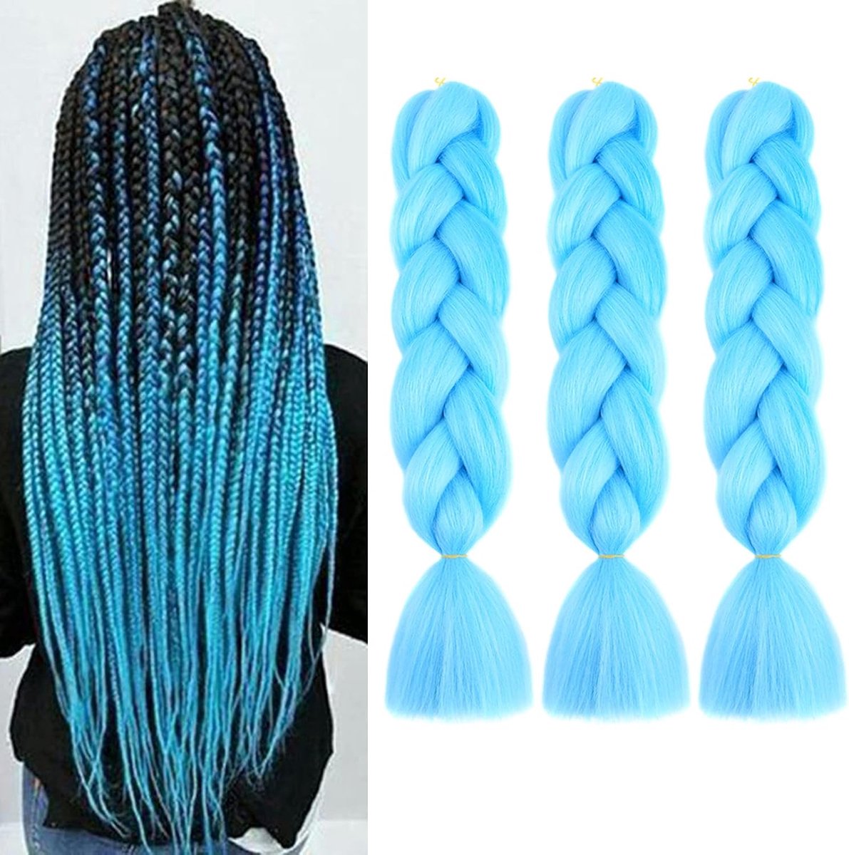 Vlechten extensions 3 bundels ombre vlechten haarverlengingen haarextensies kunsthaar synthetisch haar crochet twist afro box (hemelsblauw)