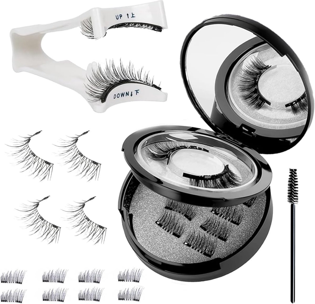 Magnetische wimperset, 3D-volumineuze wimpers en halve wimpers met applicator, herbruikbaar, zonder lijm, natuurlijke look, eenvoudig te dragen, waterdicht, ideaal voor beginners