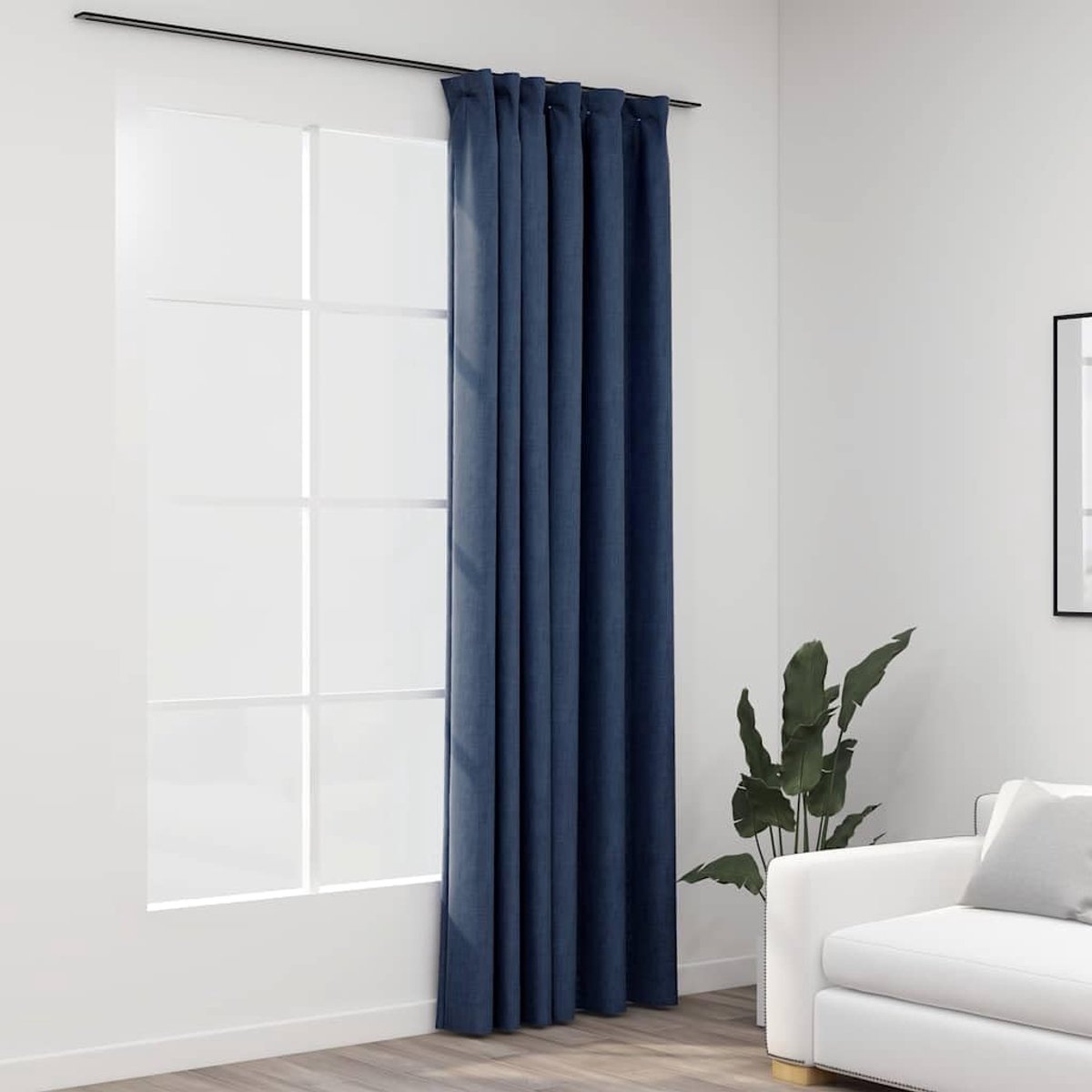 Verduisteringsgordijnen met haken in linnenlook, blauw, 290 x 245 cm, voor slaapkamer en woonkamer, bescherming tegen licht en inkijk, gordijn van 100% polyester met metalen haken