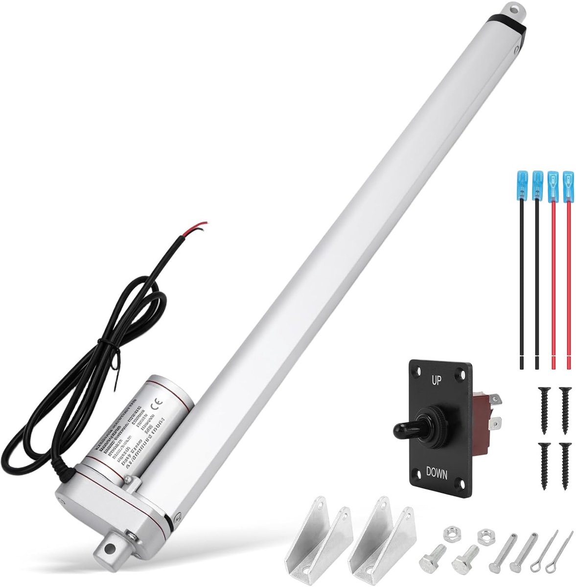 Aandrijving, 1500 N, 100/150/200/250/300/450 mm, DC 12 V, elektrische cilinderset met handmatige schakelaar, IP65, 10 mm/s, hefmotor voor raamopener, banken, verzorgingsbedden