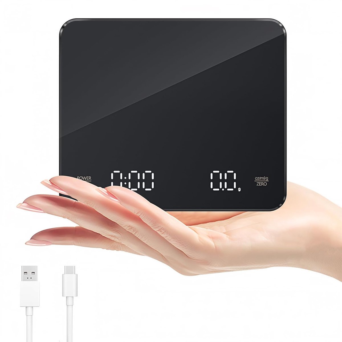 Koffieweegschaal met timer, espressoweegschaal 3 kg/0,1 g, zeer nauwkeurige precisieweegschaal, elektronische USB-keukenweegschaal met led-display, tarra-functie, touch-knop