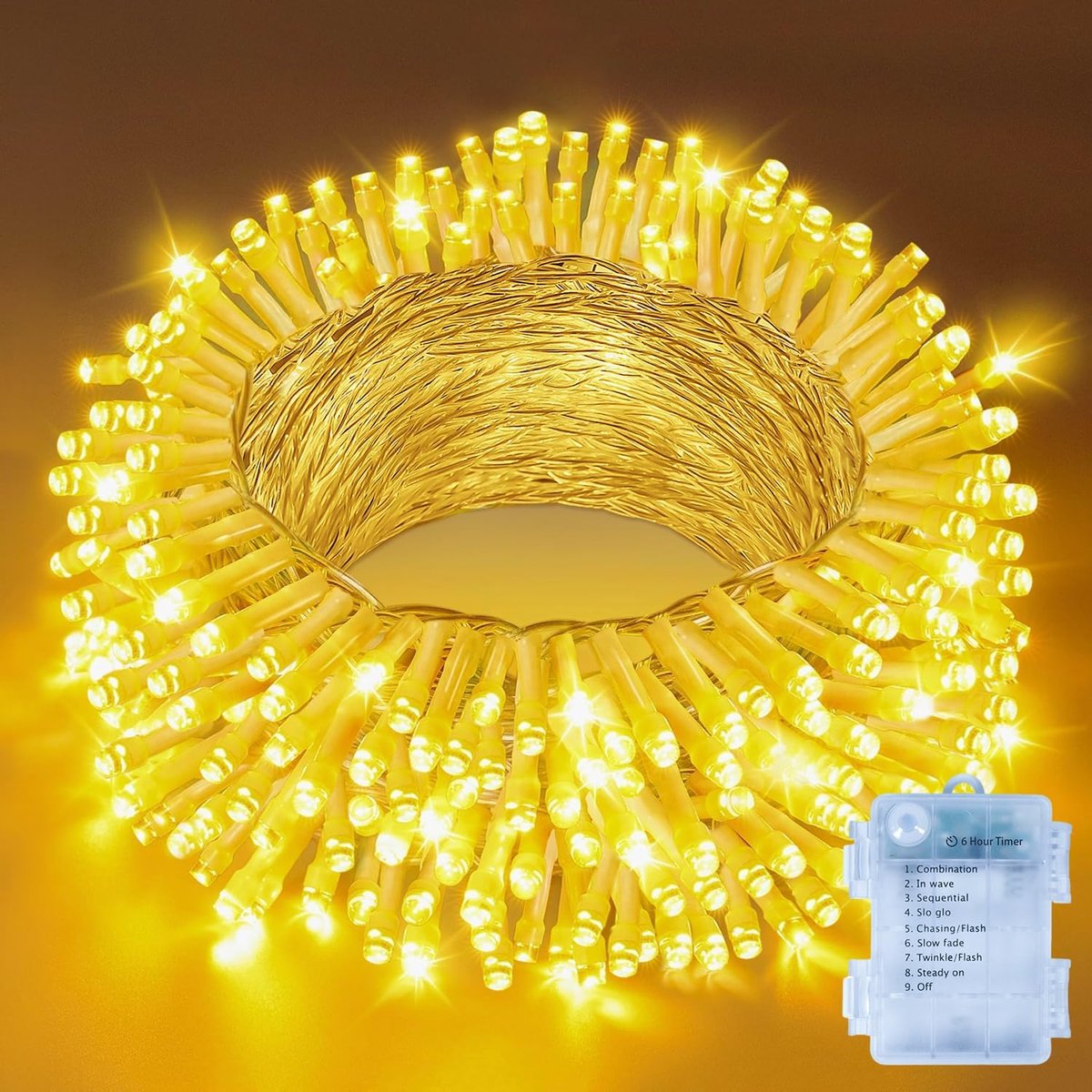 Lichtsnoer voor buiten, batterij, 10 m, 100 leds, warmwit, met 8 modi en timer | IP44 waterdicht en werkt op batterijen. Lichtsnoer voor binnen en buiten, tuin, balkon, feest en bruiloft