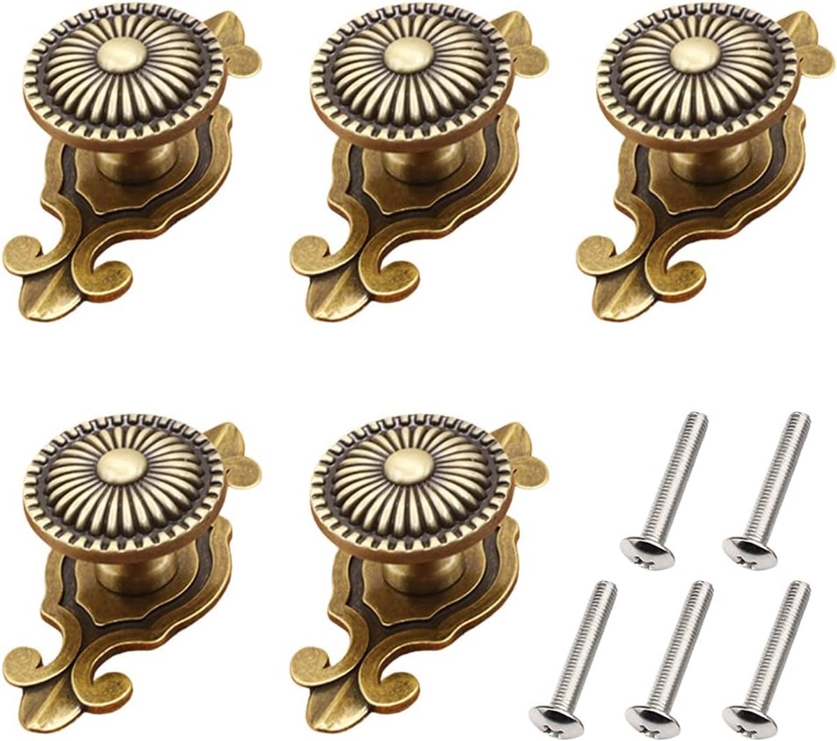 Vintage 5 stuks kastgreep Trekknoppen Metalen knopgreep Meubelgreep Kastknoppen Antiek Ladeknoppen Meubelknoppen met schroeven Rond Knop voor kast Lade