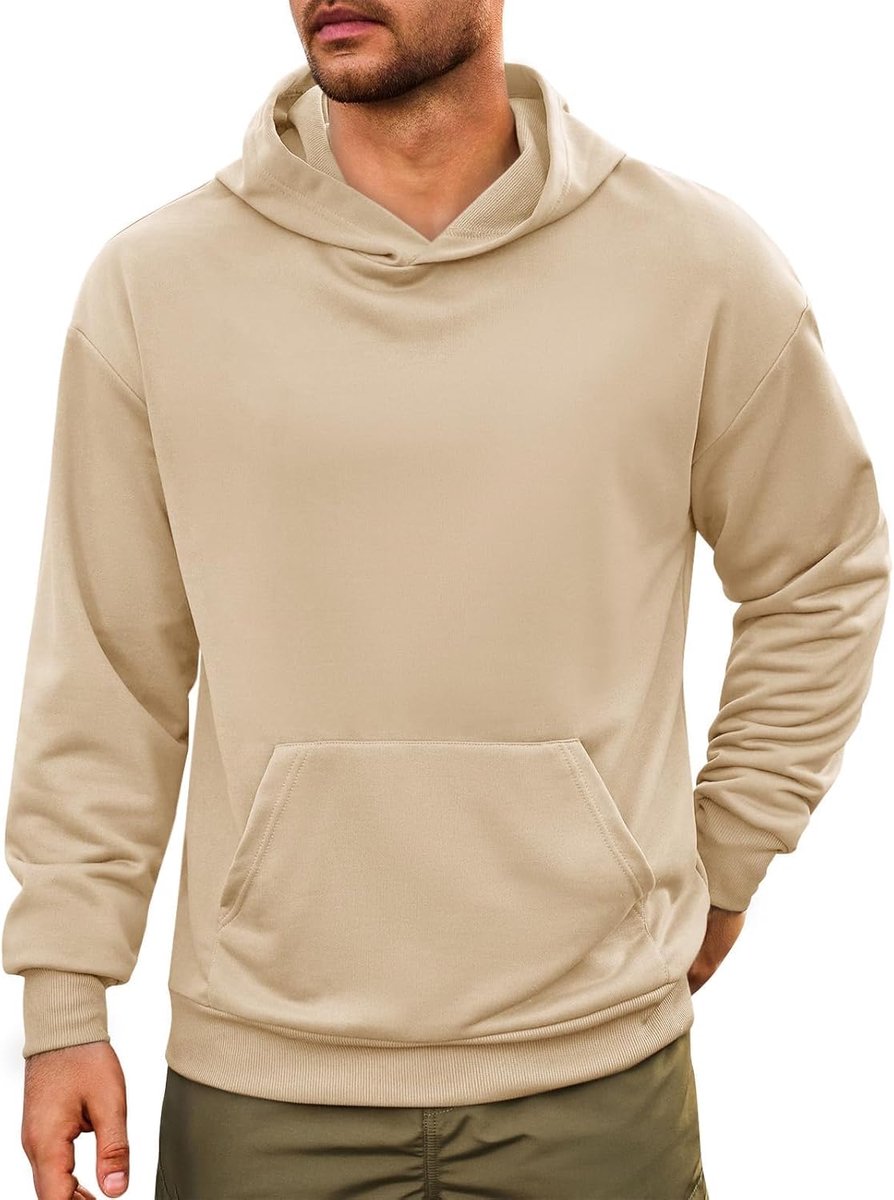 Herentrui met capuchon, lange mouwen, regular fit, hoodie, effen, licht sweatshirt, casual, sport, training, bovenstuk met kangoeroezak