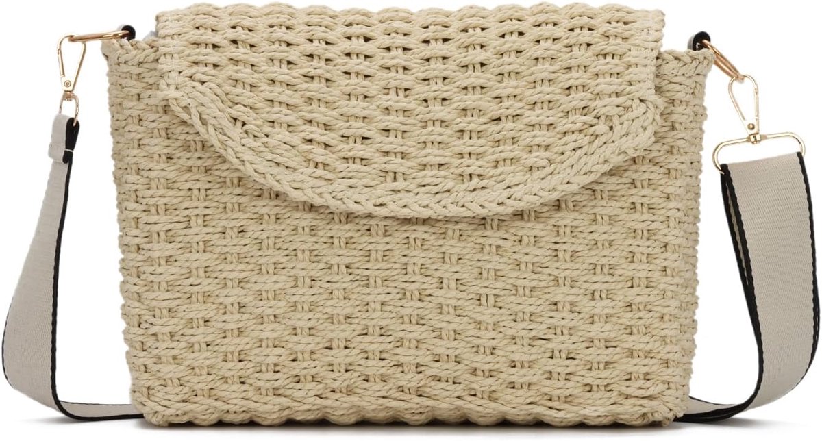 Rotan Schoudertassen Dames Zomer Stro Crossbody Mand Tas Wilde Gevlochten Schoudertassen Boho Strotas met Schouderriem, beige