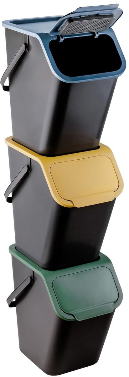 Vuilnisemmer Set van 3 - Blauw - 25 liter - Met Deksel en Klikfunctie - Voor Afvalscheiding en Recycling