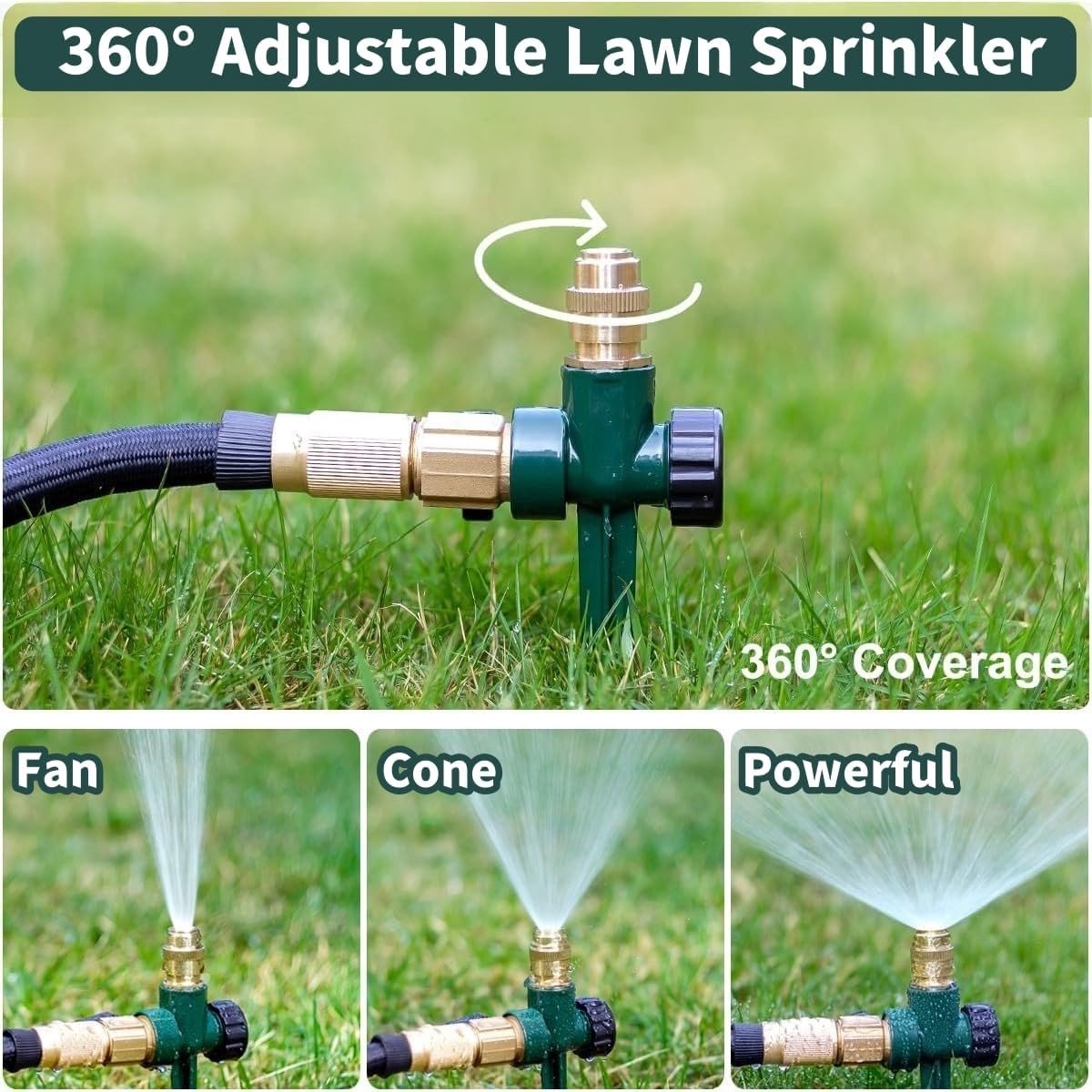 360 Graden Tuinspuiter met Metalen Spike voor Automatische Bewatering van Gras, Planten en Bloemen in Grote Tuinen