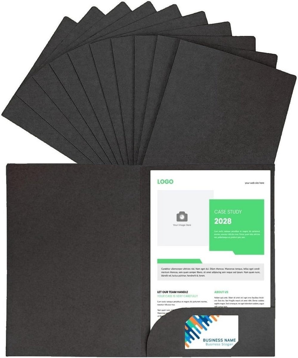 10 Stuks A4 Documentenbinder, Kraft Papieren Mappen met Invoervakken voor Presentatie, Opslag en Organisatie van Papierwerk voor Kantoor en School (Zwart)