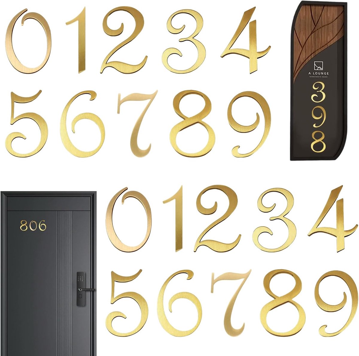 20 stuks zelfklevende cijfers - 5 cm - weerbestendig - 3D-brievenbuscijfers 0-9 - huisnummer - zelfklevend - goudkleurige zelfklevende adresstickers - brievenbusstickers voor buiten - deur - geschikt voor