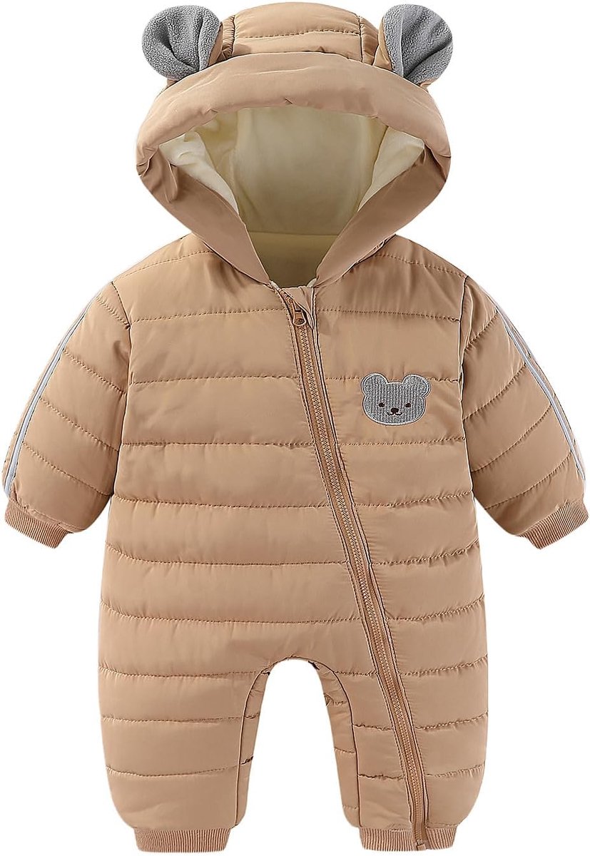 Baby Winter Sneeuwpak Hooded Romper, Jongens Meisjes Leuke Beer Rits Jumpsuit Baby Pasgeboren 3-24 Maanden